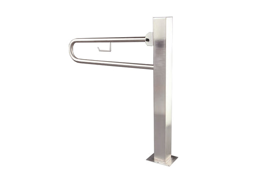Barra Apoio Horizontal rebatível com Pé de Apoio Fixo ao Chão Inox Acetinado