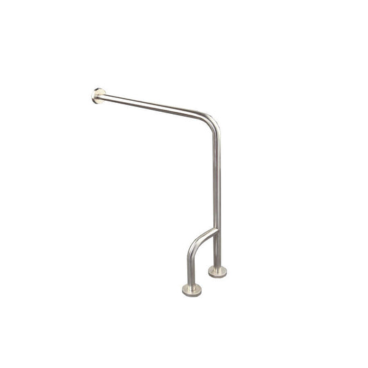 Barra Apoio Horizontal Fixa com Pé de Apoio ao Chão Inox Brilhante