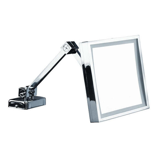 Espelho de Aumento Quadrado de Parede com Luz LED Braço Latão Cromado