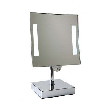 Espelho de Aumento Quadrado GALAXY de Pé com Luz LED Braço Cromado