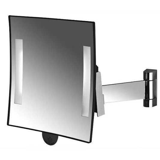 Espelho de Aumento Quadrado GALAXY (Parede com Luz LED) Braço Cromado Plano