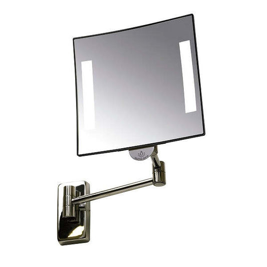 Espelho de Aumento Quadrado GALAXY (Parede com Luz LED) Braço Cromado Tubular