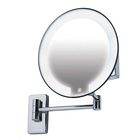 Espelho de Aumento Redondo COSMOS (Parede com Luz LED) Braço Cromado Tubular