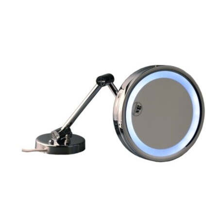 Espelho de Aumento Redondo de Parede com Luz LED Latão Cromado