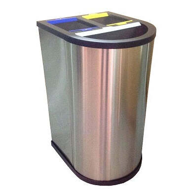 Papeleira de Reciclagem com 3 entradas e Baldes Interiores Inox Acetinado