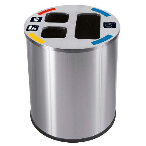 Papeleira de Reciclagem Redonda com 3 entradas Cinzenta 40 L