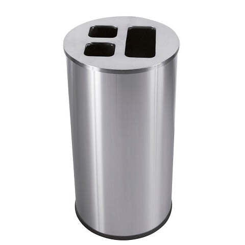 Papeleira de Reciclagem Redonda com 3 entradas Cinzenta 60 L