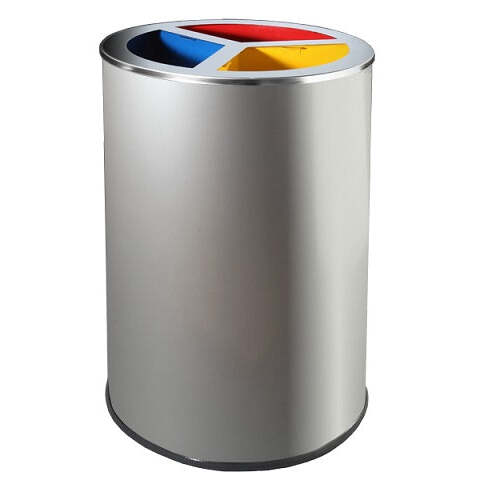 Papeleira de Reciclagem Redonda com 3 entradas Inox Acetinado 105 L
