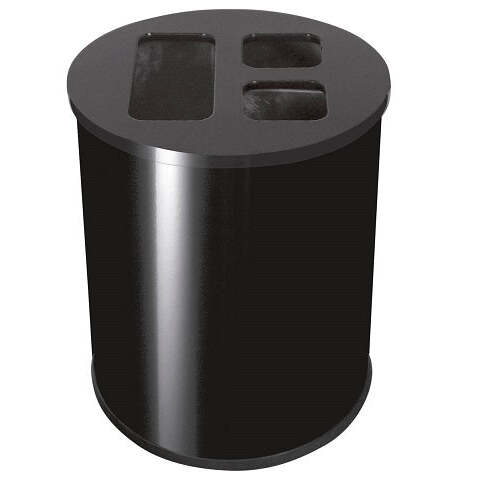Papeleira de Reciclagem Redonda com 3 entradas Preta 40 L