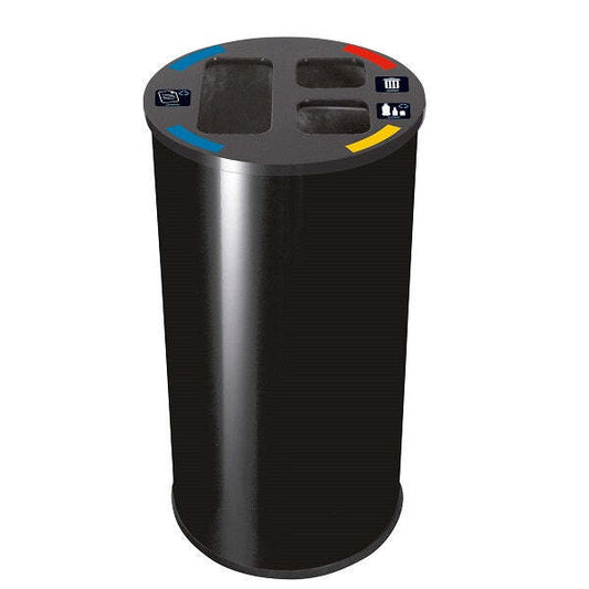 Papeleira de Reciclagem Redonda com 3 entradas Preta 60 L