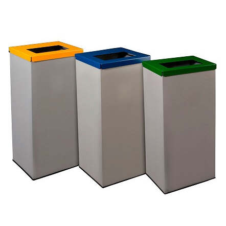 Papeleiras de Reciclagem Retangular 3 entradas de 70 L (Azul, Verde e Amarelo)